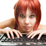 Internet addiction - tired woman surfing the web